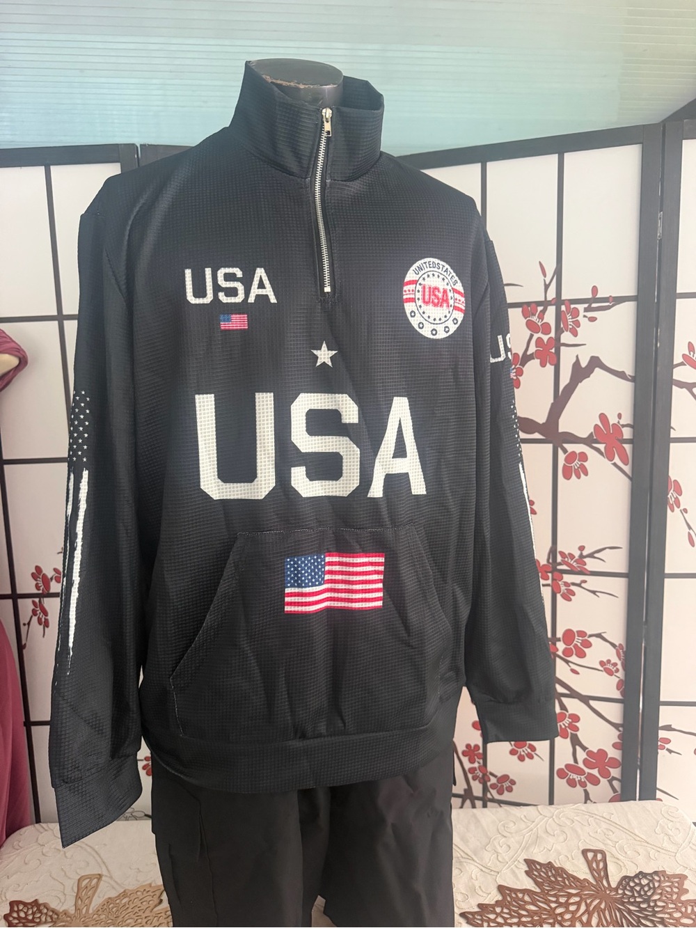 USA Quarter-Zip Pullover Hoodie - Black